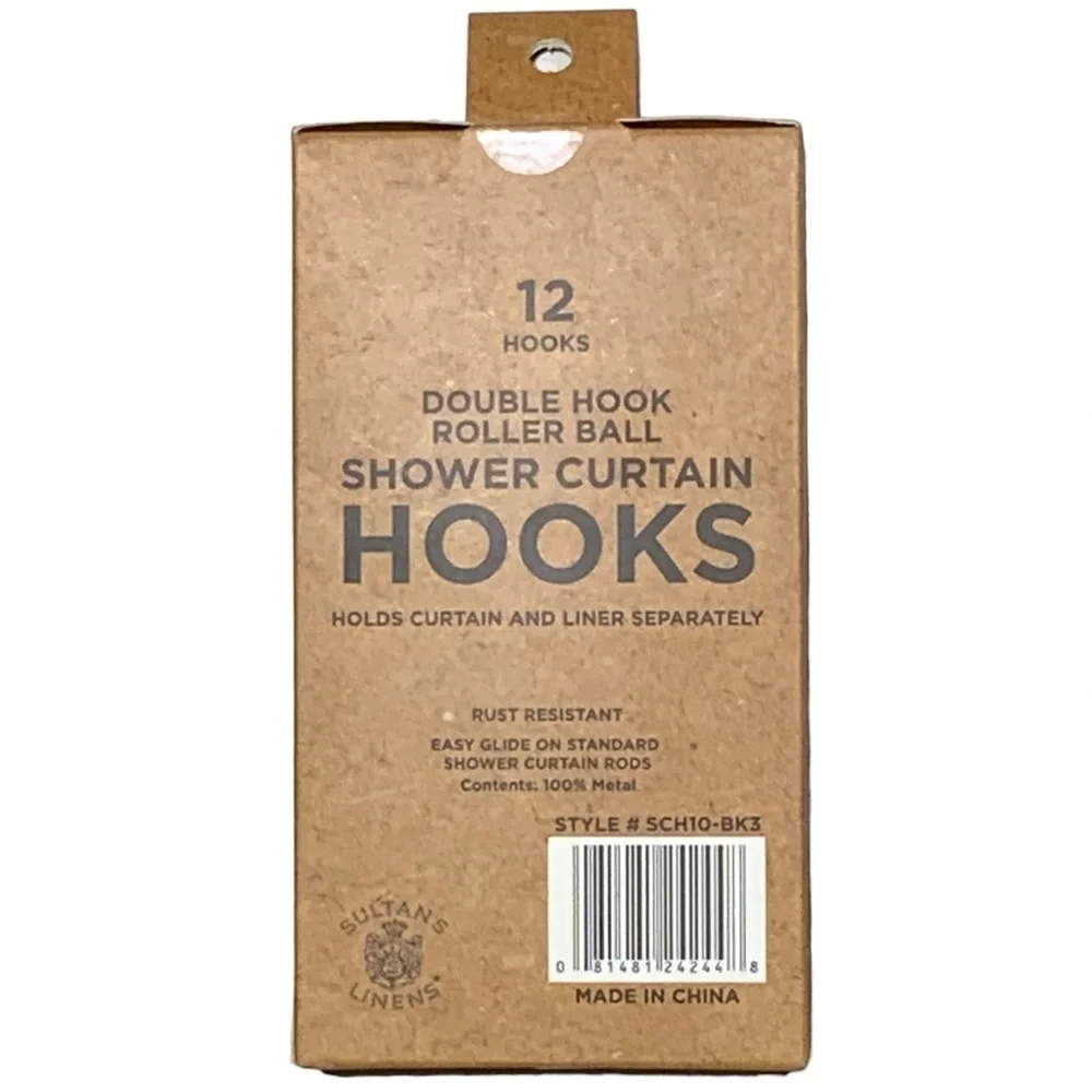 Sultan’s Linens Double Shower Hooks Roller Stainless 12 Piece Black Matt Finish